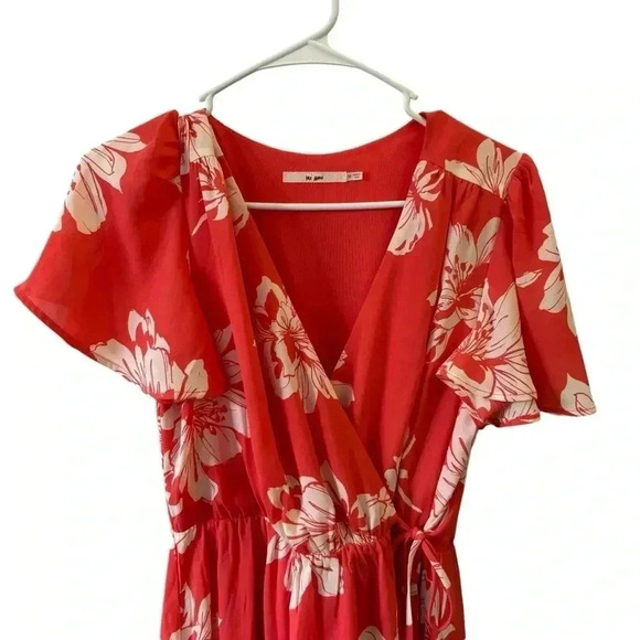 Mi Ami Coral Floral Wrap Dress Women Size Medium Francesca's - Picture 3 of 10